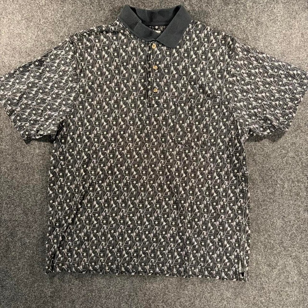 Penguin Sport Polo Shirt Mens Large Black White Geometric Golf Print Vintage 90s